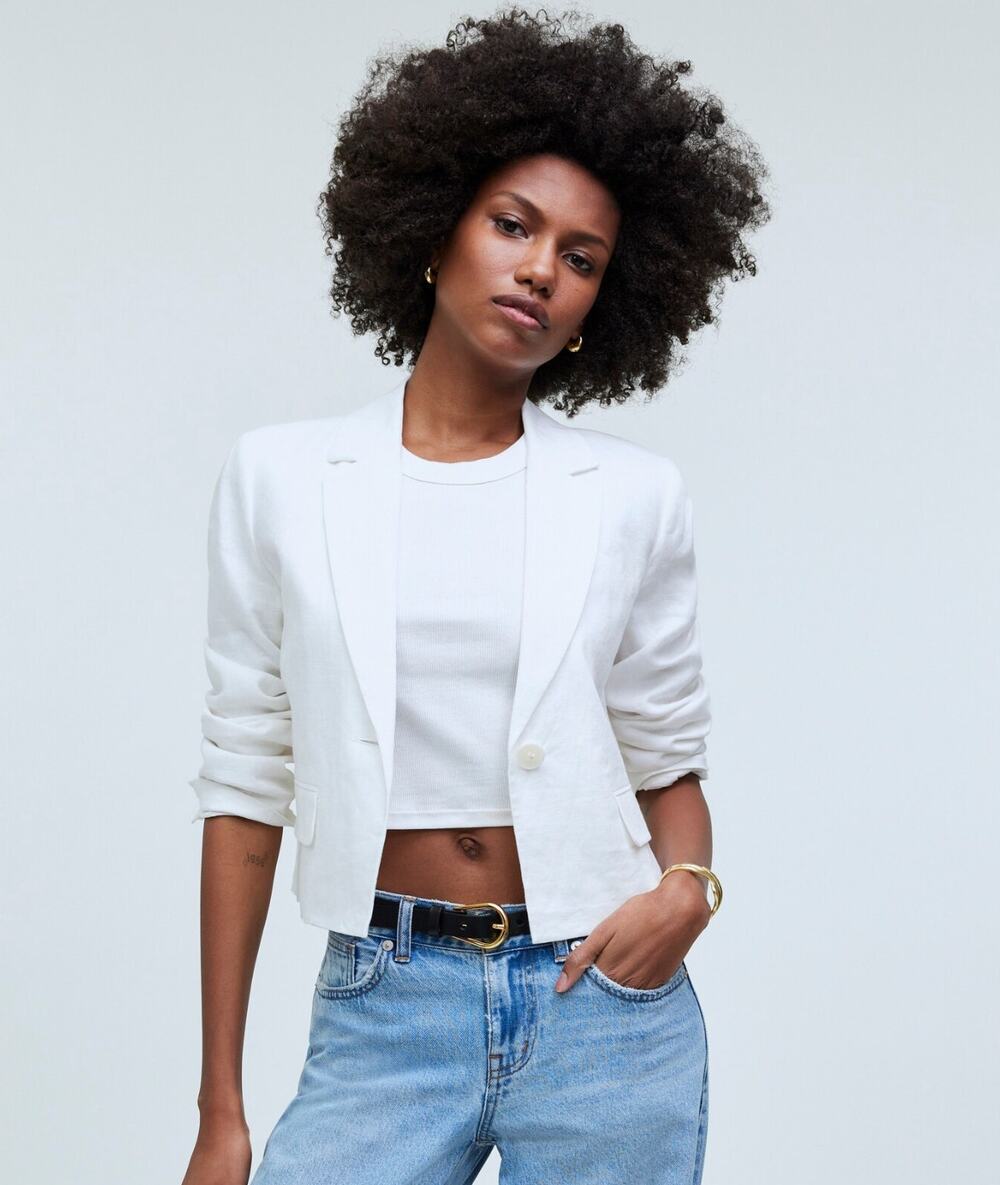 MADEWELL Women's The Sutter Crop Blazer Medium White Linen NO903 NWT